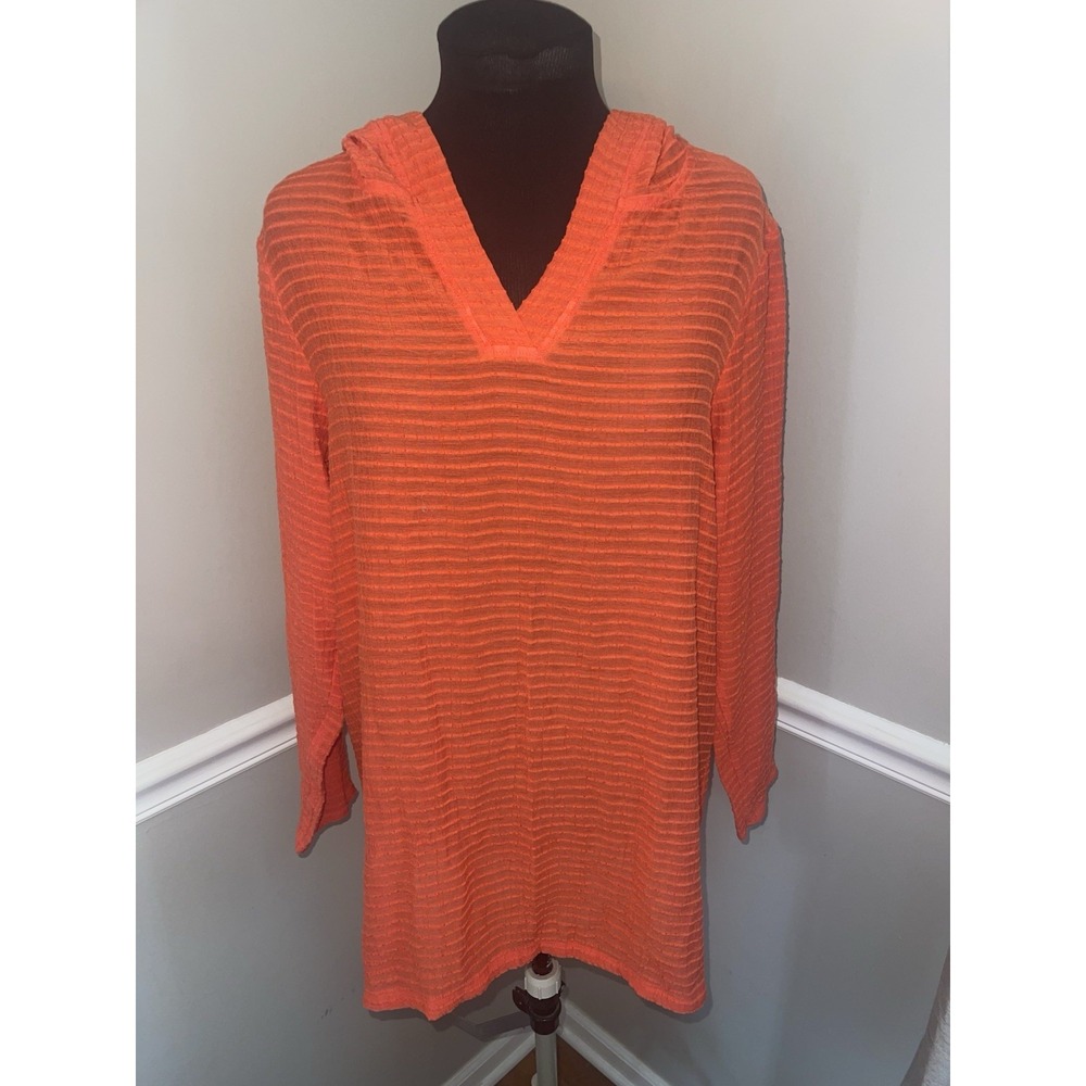 Lands' End Rib Hooded Mini Swim Cover-Up Dress Womens XS Coral Orange Vacation